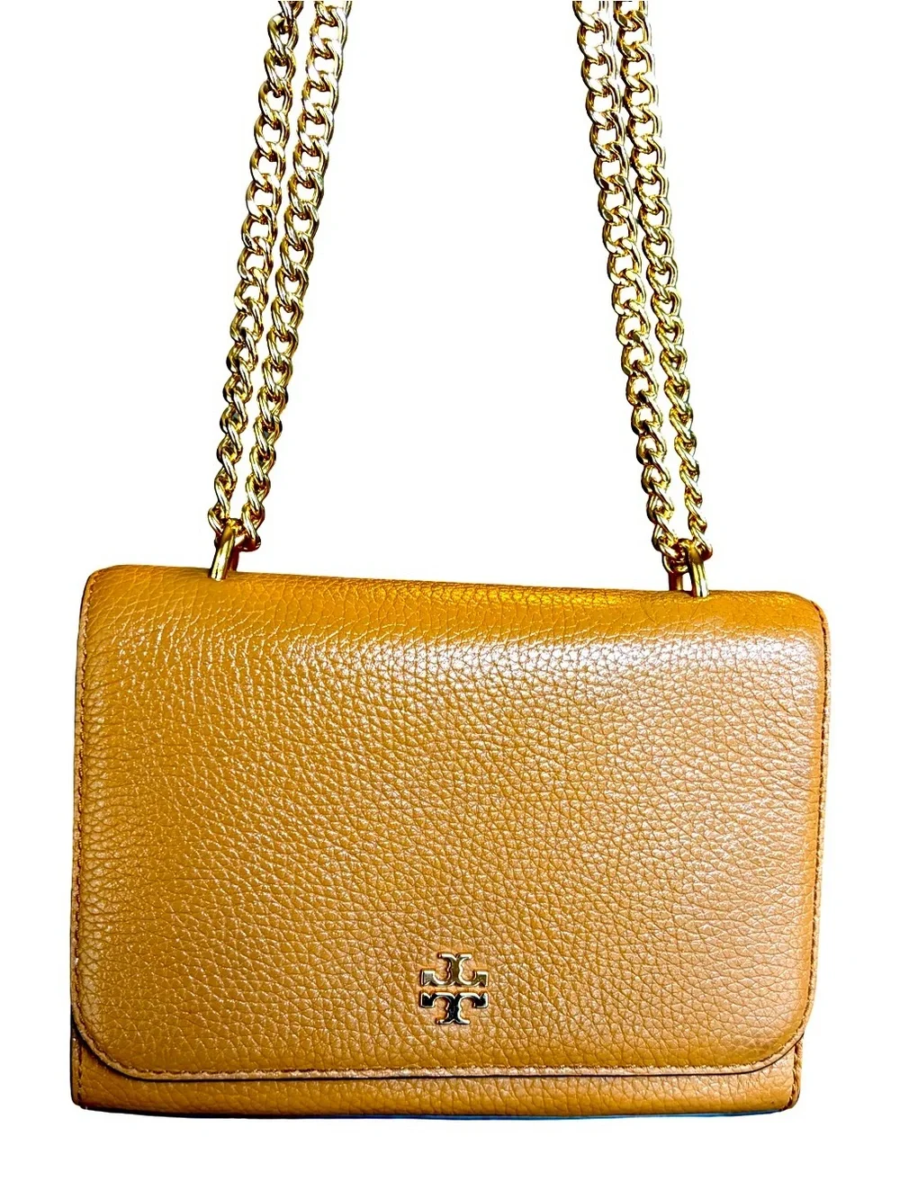Tory Burch Carter Shrunken Shoulder Bag Tan Pebbled Leather Gold Hardware